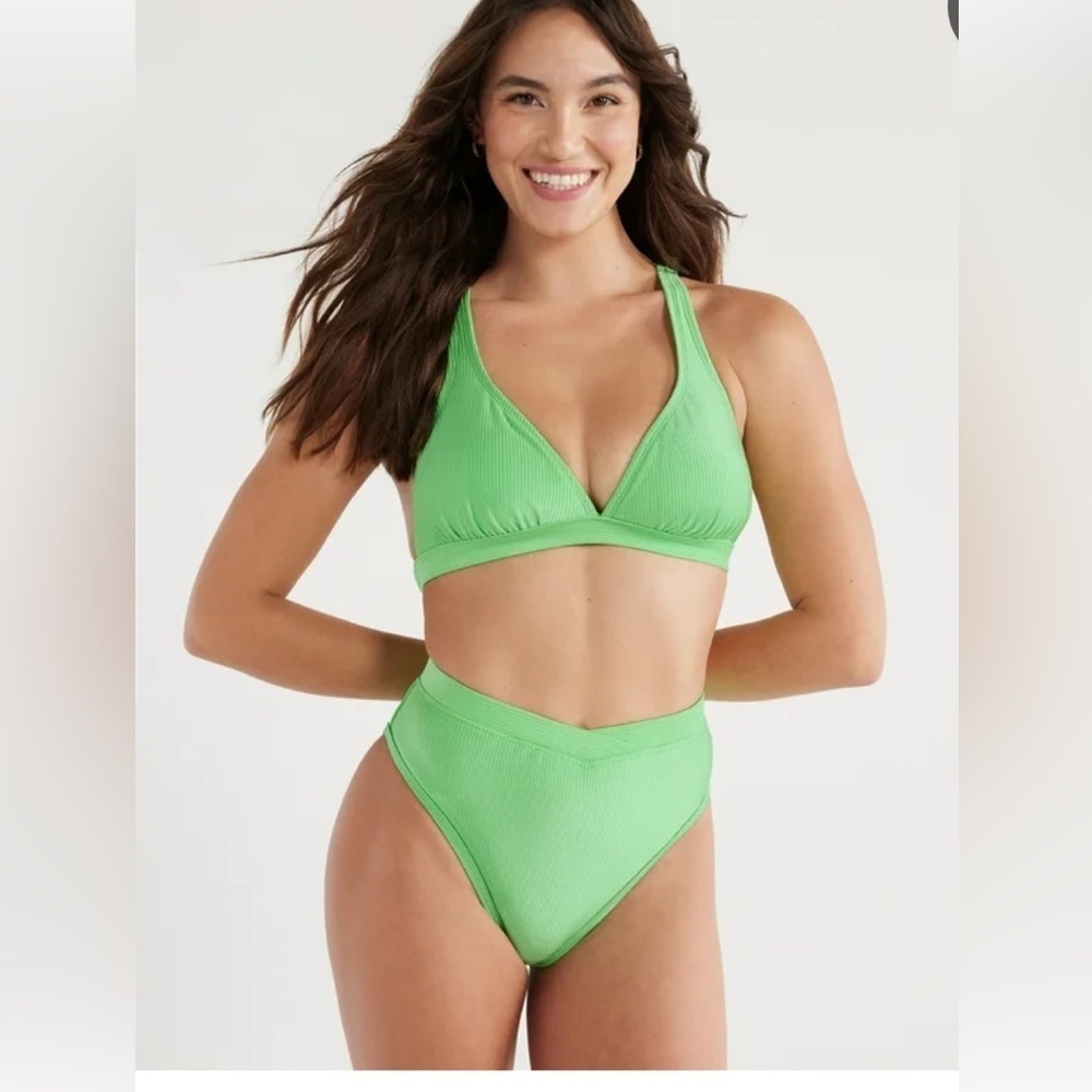 Jessica Simpson Women's Ribbed Shine Triangle Bikini Bottom V waist Sz XL